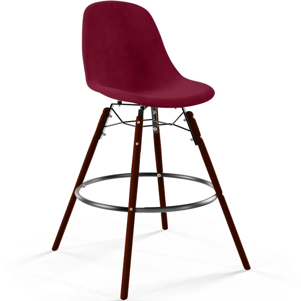 Tabouret de Bar en Velours - Design Scandinave et Pieds en Bois Foncé - Skögur image 8