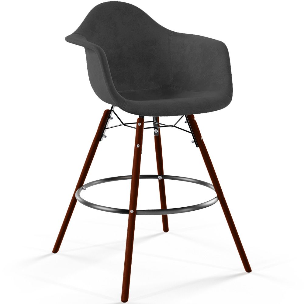 Tabouret de Bar en Velours - Design Scandinave et Pieds en Bois Foncé - Nordika image 8