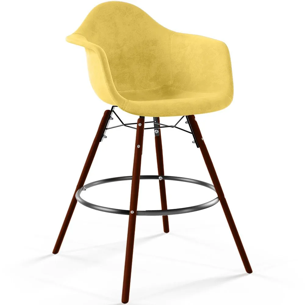 Tabouret de Bar en Velours - Design Scandinave et Pieds en Bois Foncé - Nordika image 8