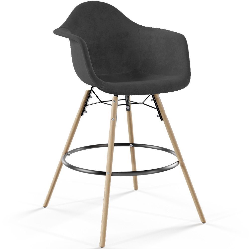 Tabouret de Bar en Velours - Design Scandinave et Pieds en Bois - Nordika image 8