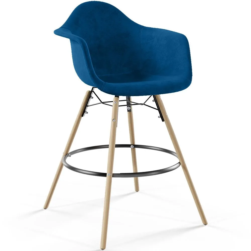 Tabouret de Bar en Velours - Design Scandinave et Pieds en Bois - Nordika image 8