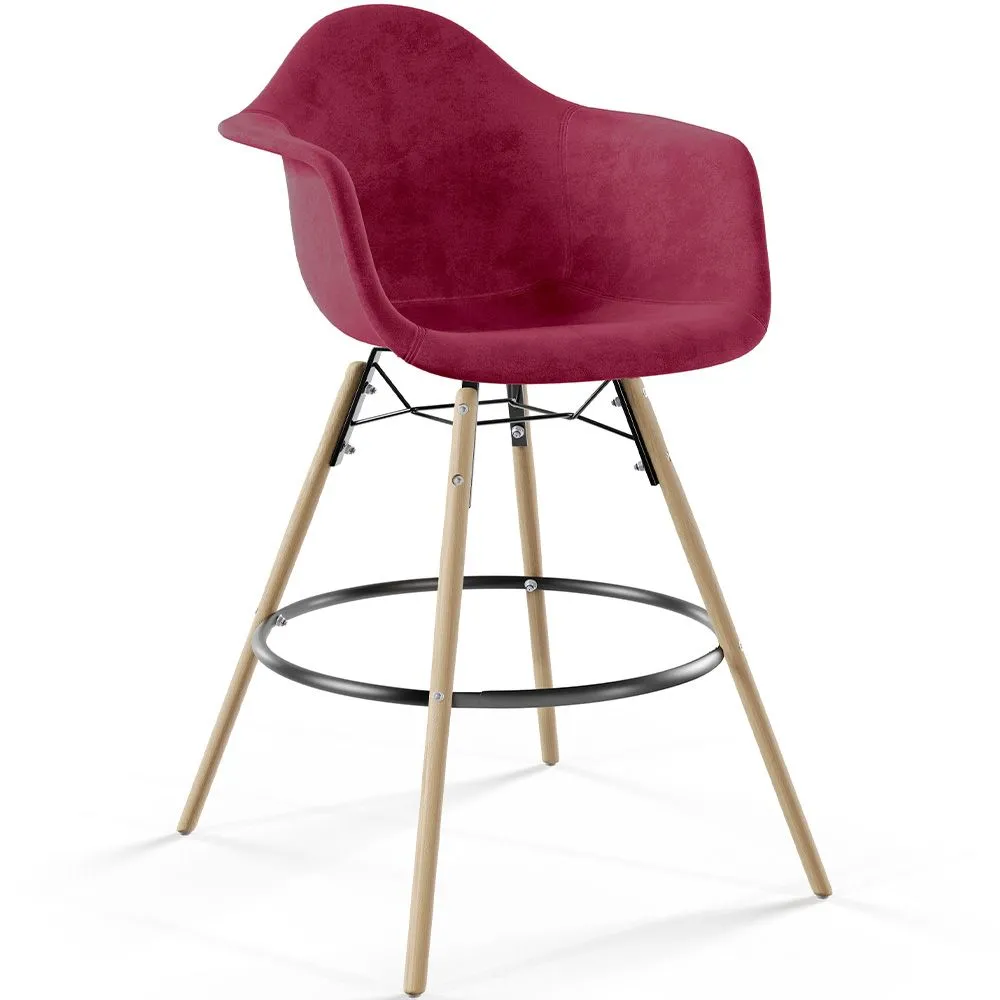 Tabouret de Bar en Velours - Design Scandinave et Pieds en Bois - Nordika image 8