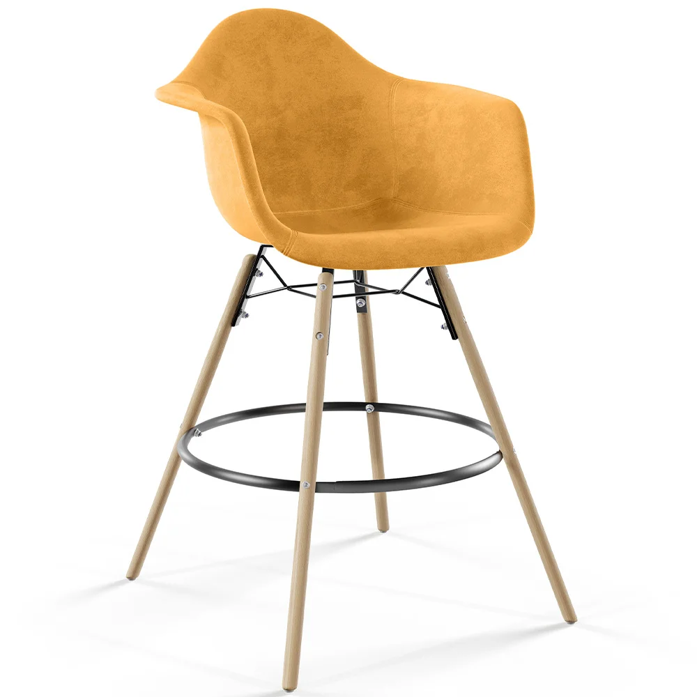 Tabouret de Bar en Velours - Design Scandinave et Pieds en Bois - Nordika image 8
