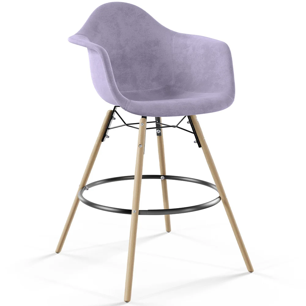 Tabouret de Bar en Velours - Design Scandinave et Pieds en Bois - Nordika image 8