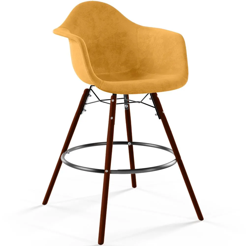 Tabouret de Bar en Velours - Design Scandinave et Pieds en Bois Foncé - Nordika image 8