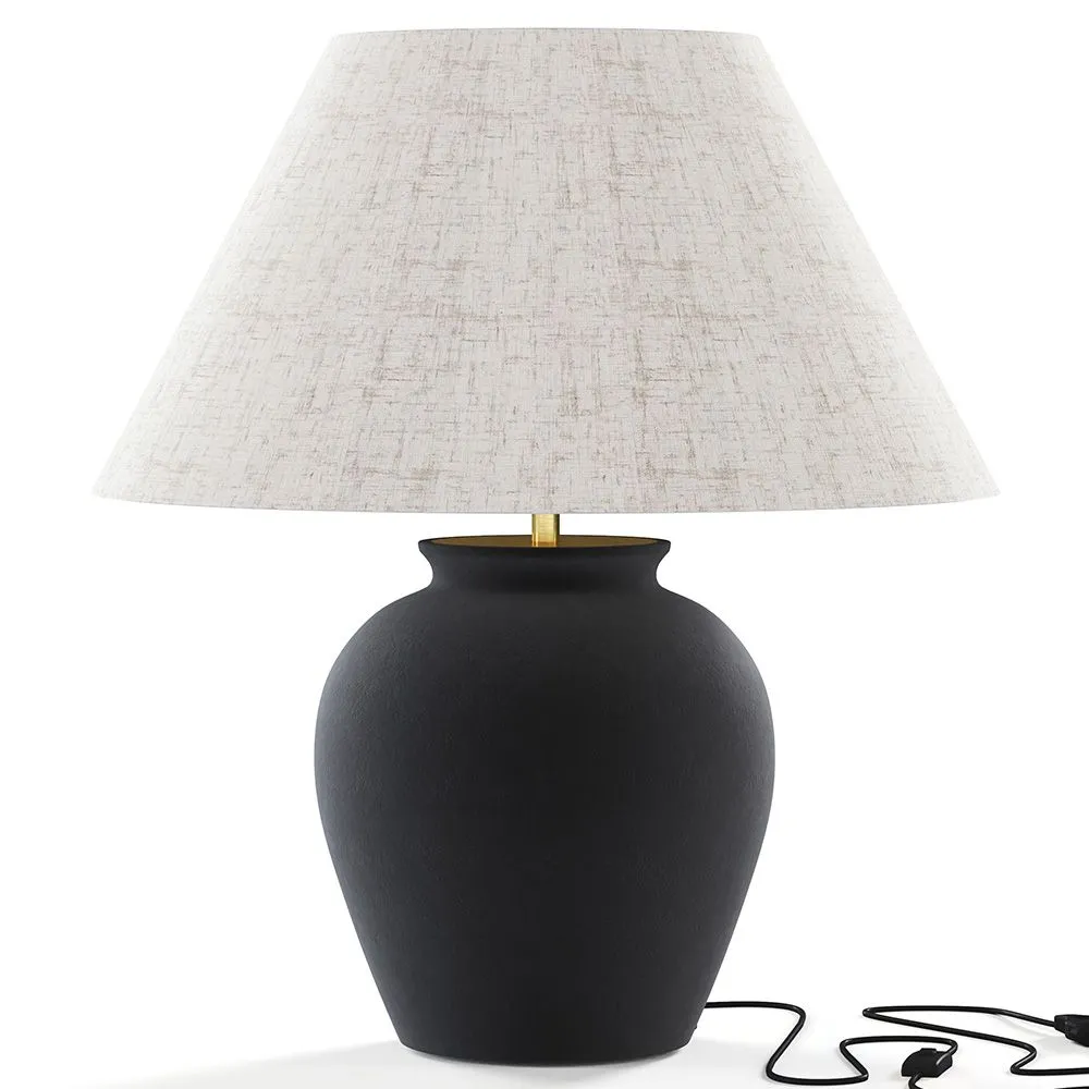 Lampe de Table Vintage - Base en Céramique et Abat-jour en Tissu - Luno image 8
