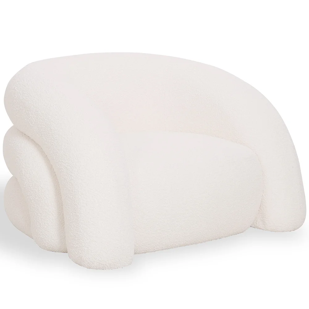 Fauteuil Moderne Rembourré En Tissu Bouclé Blanc Crème – Design Courbe Et Confortable - Gab image 8