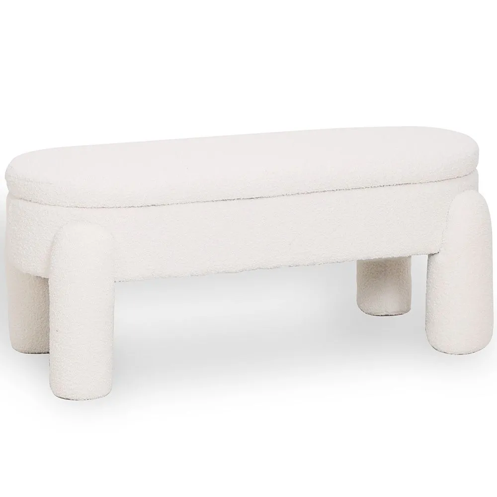 Banc Avec Rangement Rembourré En Tissu Bouclé Blanc Cassé – Assise Moderne Pour Salon Et Chambre - Boreta image 8