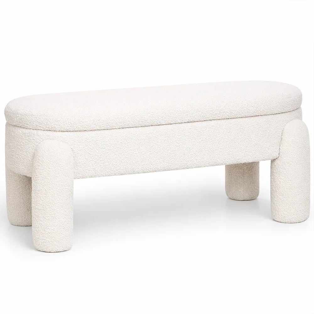 Banc Avec Rangement Rembourré En Tissu Bouclé Blanc Cassé – Assise Moderne Pour Salon Et Chambre - Boreta image 8