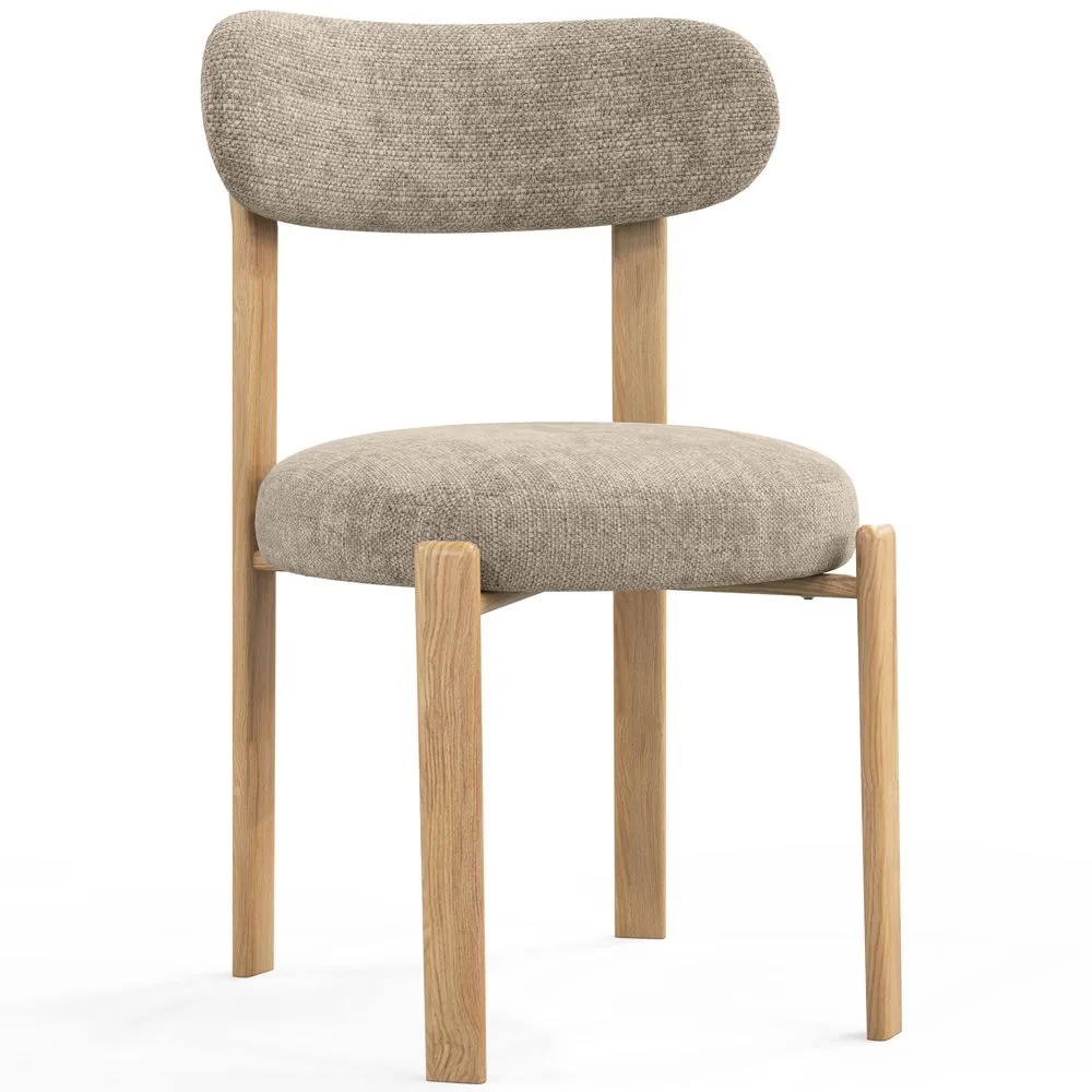 Chaise de salle à manger Chenille rembourrée - Pieds effet Chêne - Design ergonomique et moderne - Okare image 8