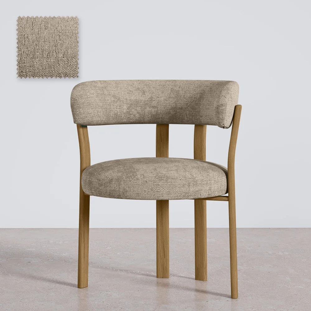 Fauteuil de <em>salle de séjour</em> avec <em>accoudoirs</em> <em>rembourrés</em> en Chenille – <em>Pieds</em> effet chêne – <em>Design ergonomique</em> et moderne – Okare image 8