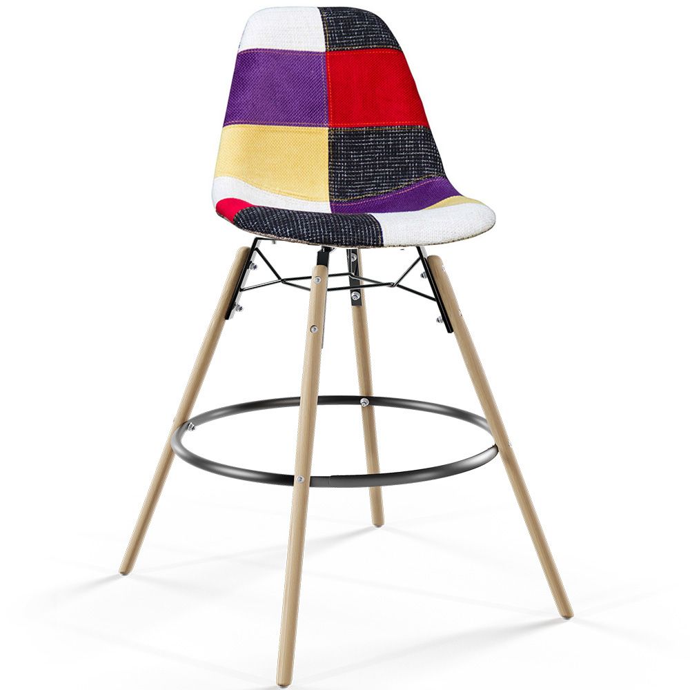 Tabouret de Bar - Rembourrage Patchwork - Design Scandinave et Pieds en Bois - Skögur image 8