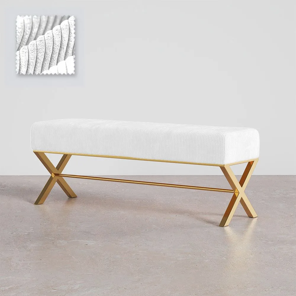 Banc Rembourré En Tissu Velours Avec Structure En Métal Doré - Vovi image 8