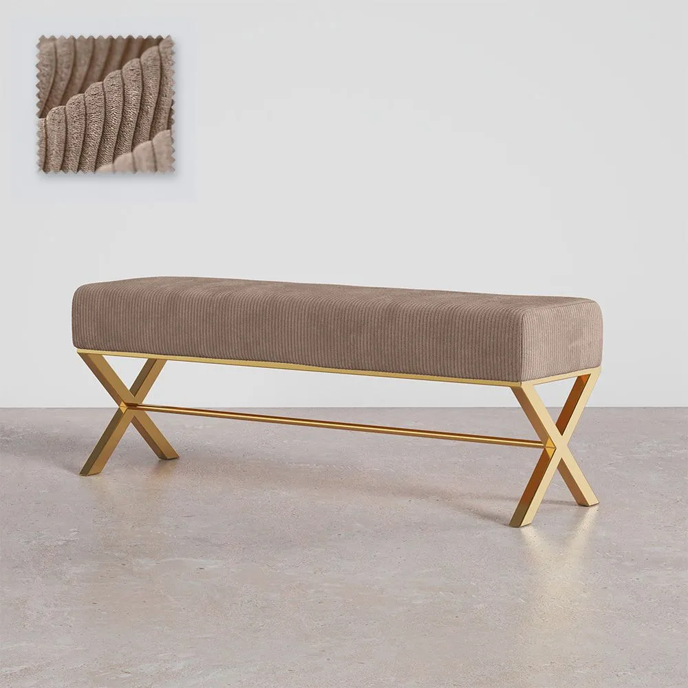 Banc Rembourré En Tissu Velours Avec Structure En Métal Doré - Vovi image 8