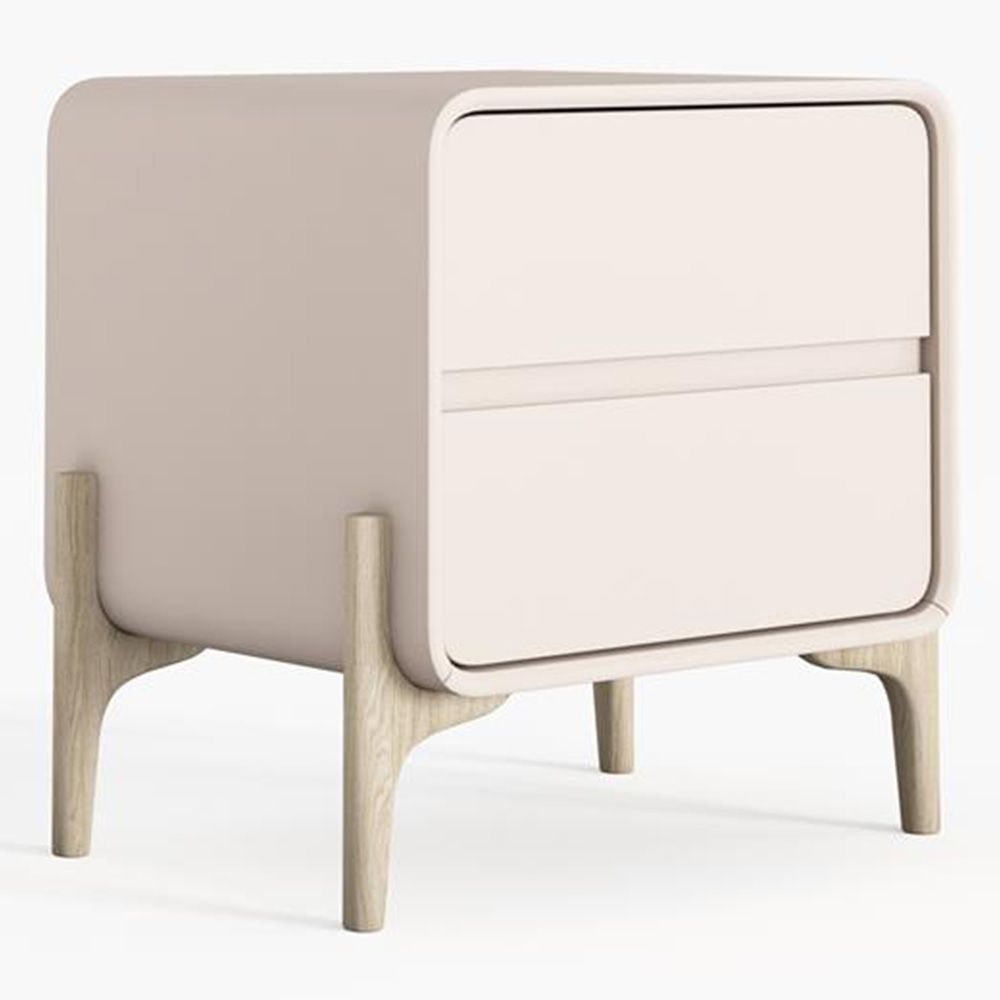 Table de chevet scandi moderne recouverte en simili cuir avec 2 tiroirs et pieds en bois naturel - Bennis image 8