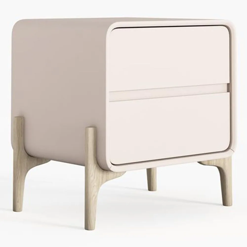 Table de chevet scandi moderne recouverte en simili cuir avec 2 tiroirs et pieds en bois naturel - Bennis image 8