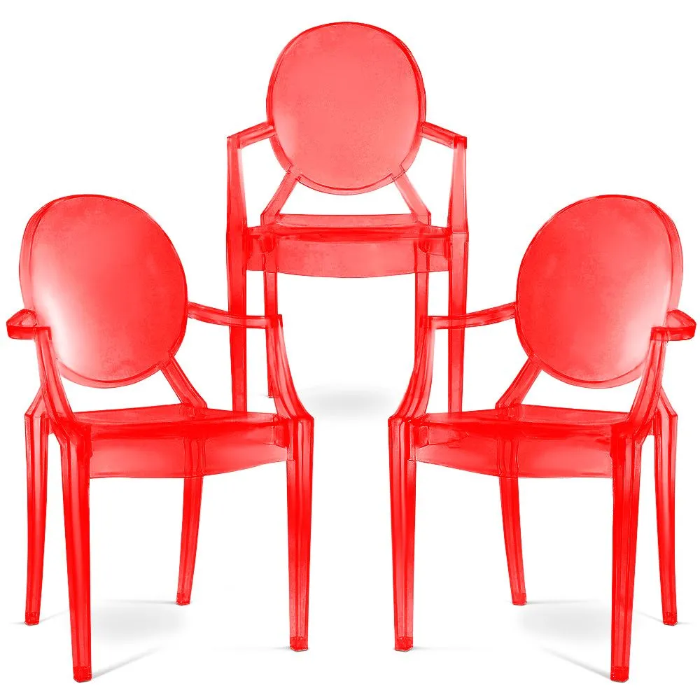 Pack de 3 chaises de salle à manger - Transparent - Design avec accoudoirs - Louis XIV image 8
