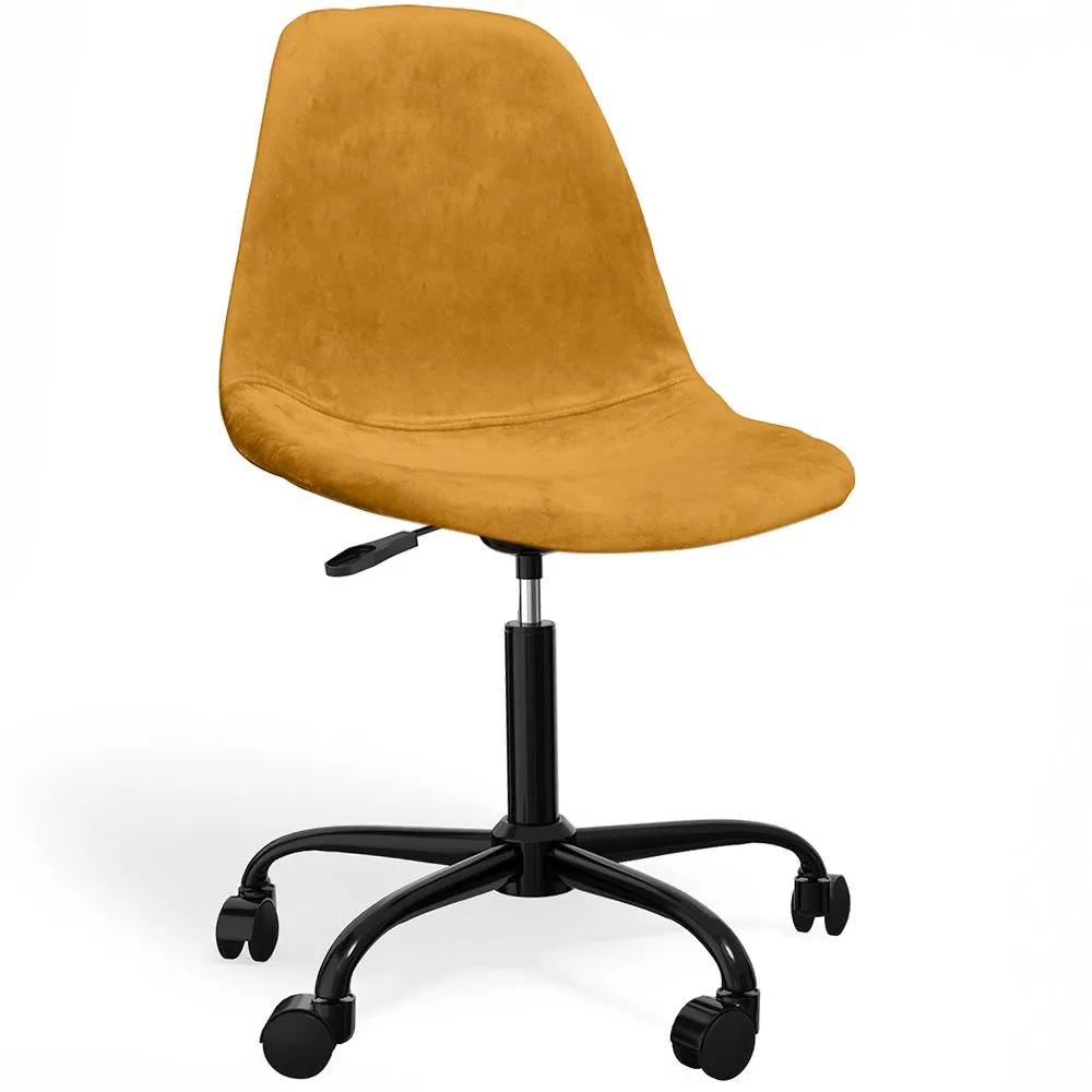 Chaise de bureau pivotante avec roues – Revêtement en velours – Pieds en acier noir - Denisse image 8