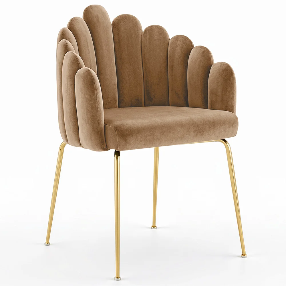 Chaise de Salle à Manger Design Coquillage Glam en Velours - Pieds Dorés - Shell image 8