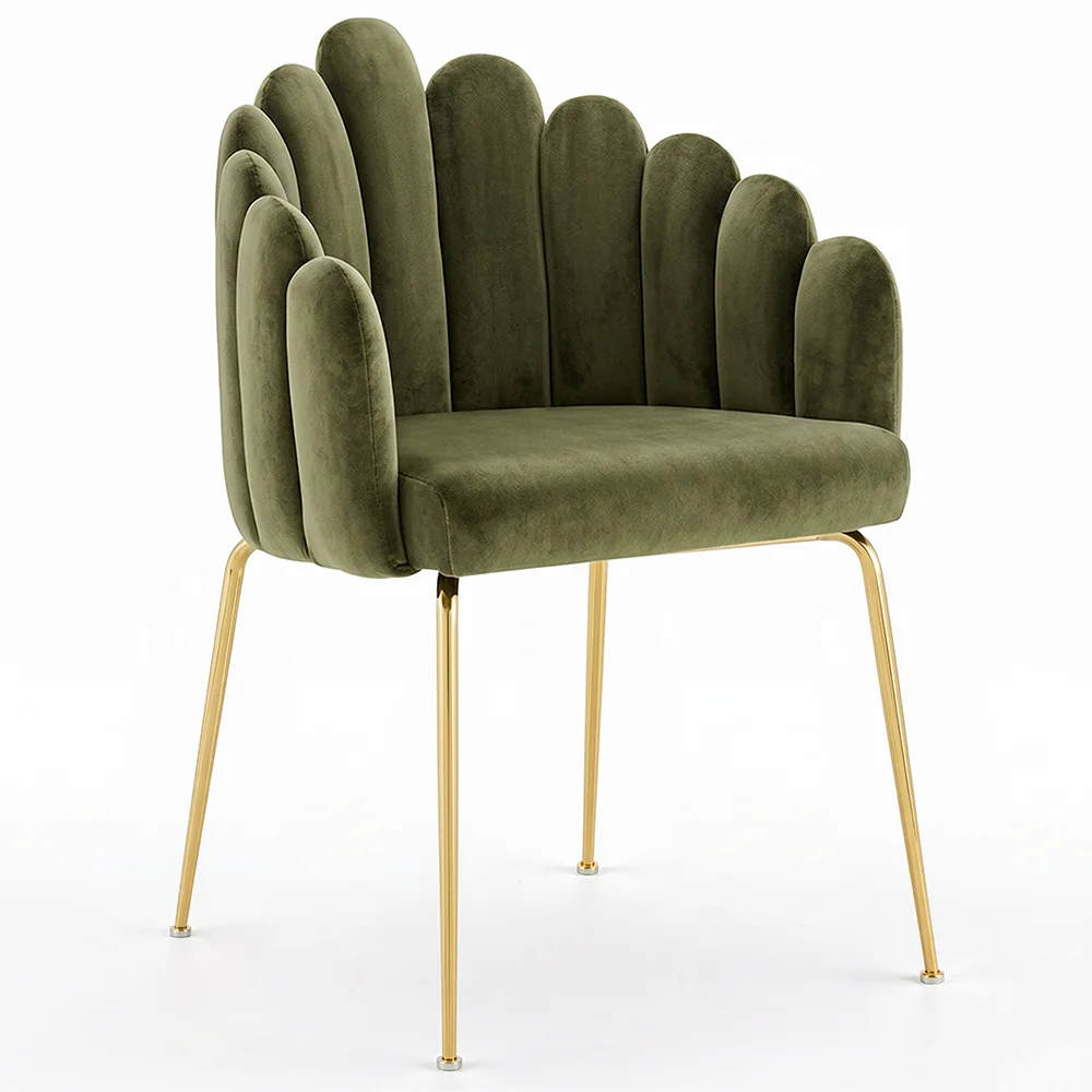 Chaise de Salle à Manger Design Coquillage Glam en Velours - Pieds Dorés - Shell image 8