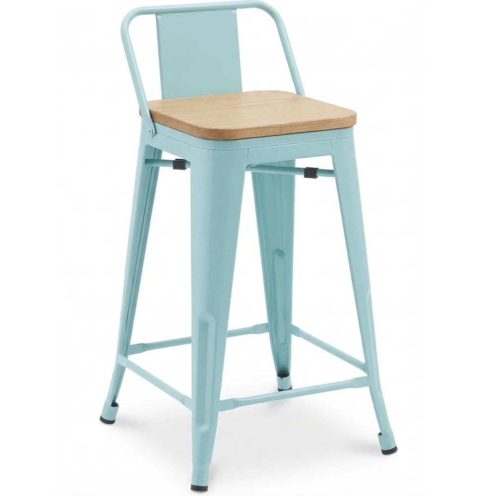 Tabouret de bar avec dossier - Design industriel - Bois et acier - 60cm - Nouvelle édition - Stylix image 8