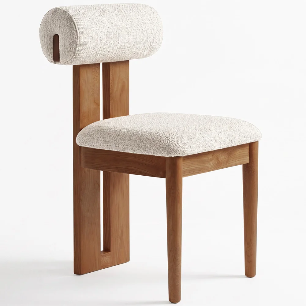 Chaise Rembourrée en Chenille - Cadre en Bois de Caoutchouc Naturel Foncé - Ventor image 8