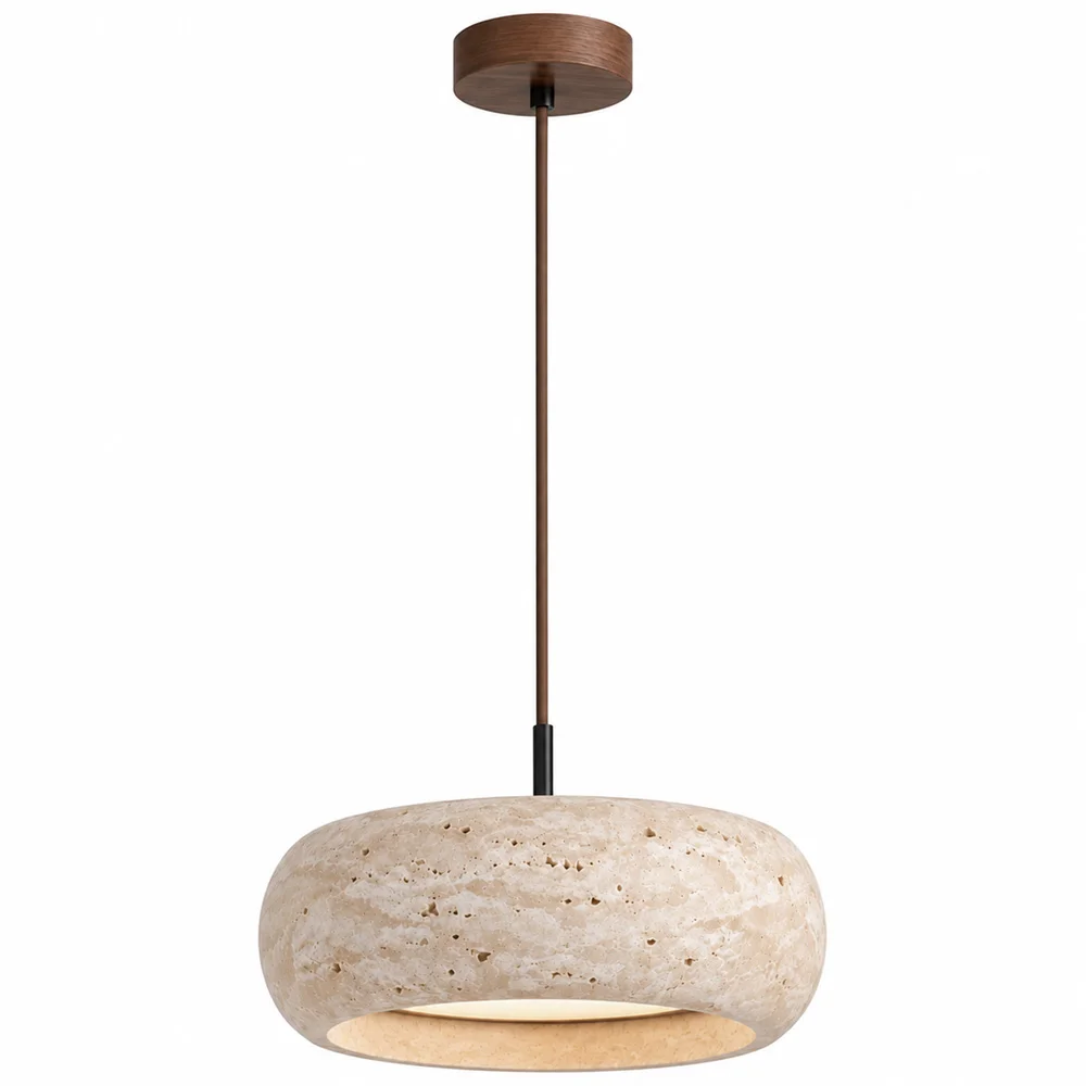 Suspension plafonnier – bois & travertin – Marguerite image 8