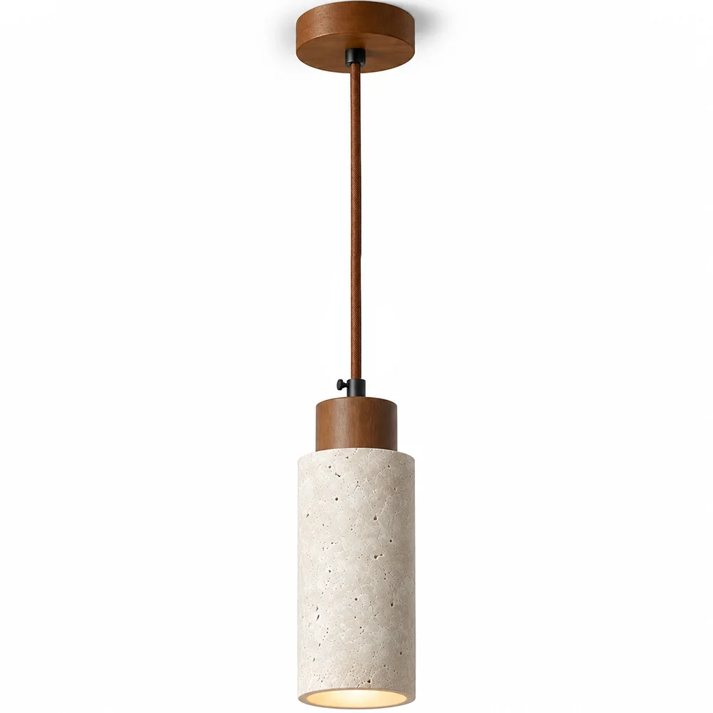 Suspension plafonnier bois & travertin - Élodie image 8