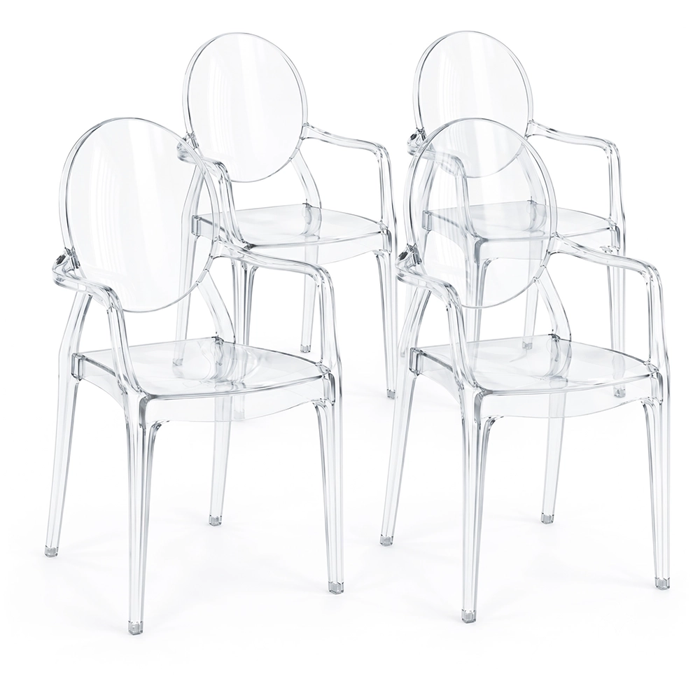 Lot de 4 chaises de salle à manger - Transparentes - Design avec accoudoirs - Louis XIV image 8