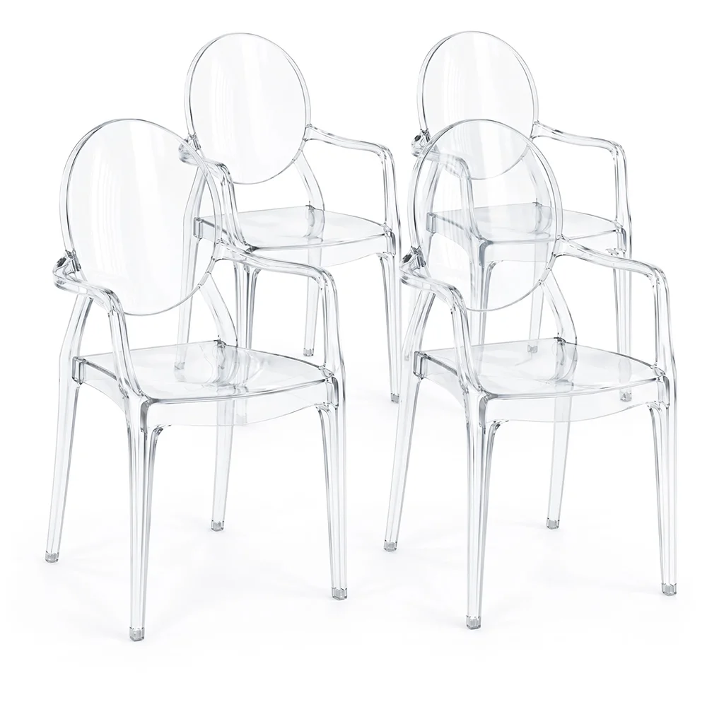 Lot de 4 chaises de salle à manger - Transparentes - Design avec accoudoirs - Louis XIV image 8