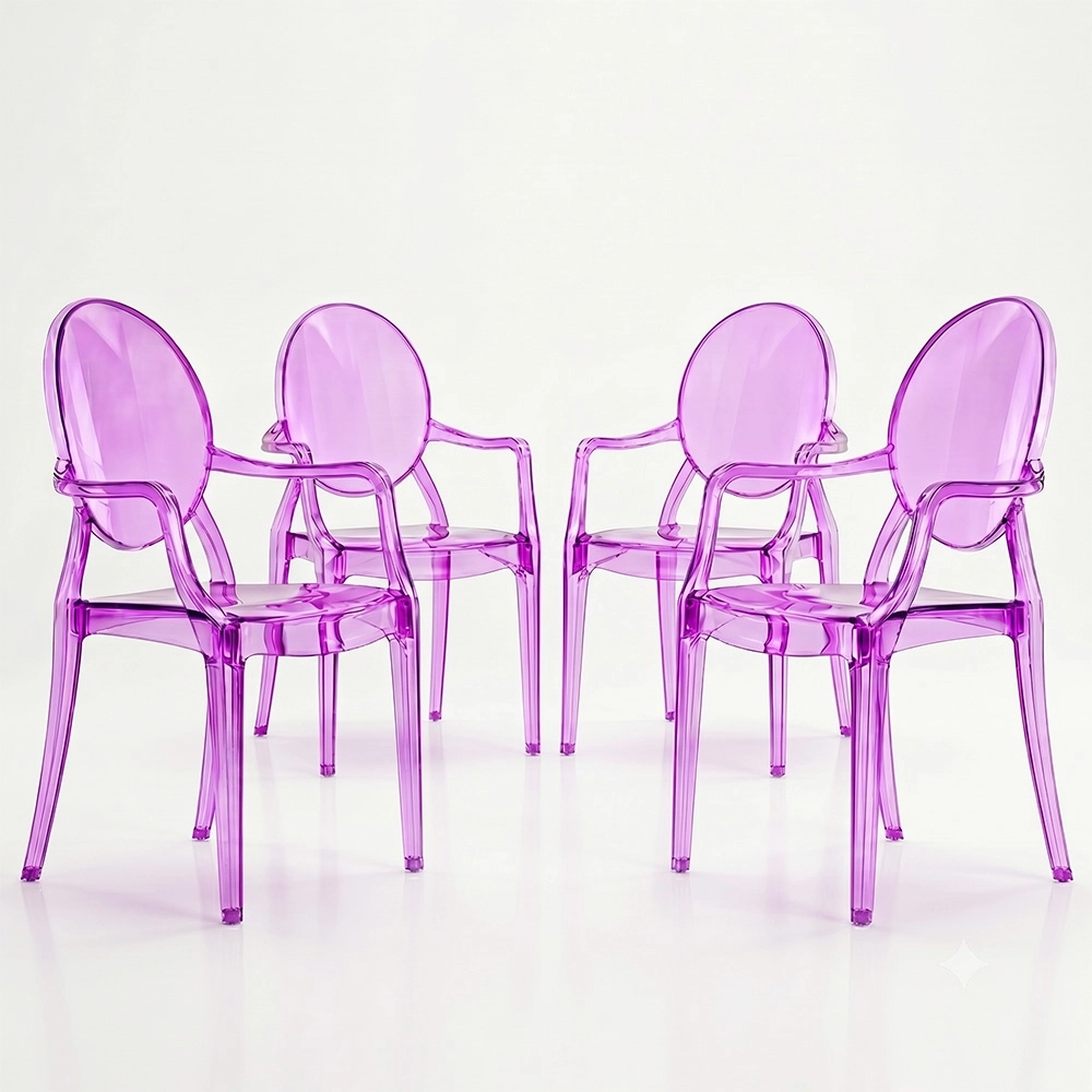 Lot de 4 chaises de salle à manger - Transparentes - Design avec accoudoirs - Louis XIV image 8