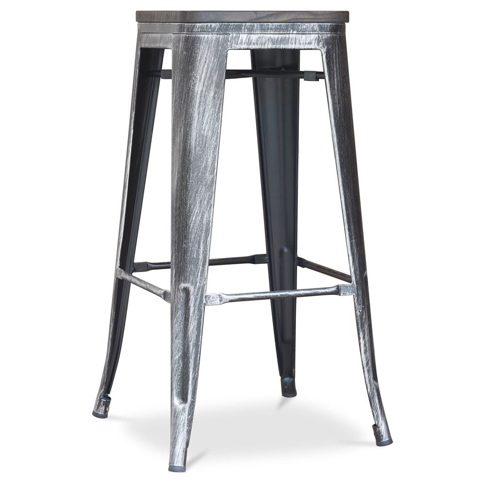 Tabouret de bar design industriel - Bois et acier - 76cm - Stylix image 8