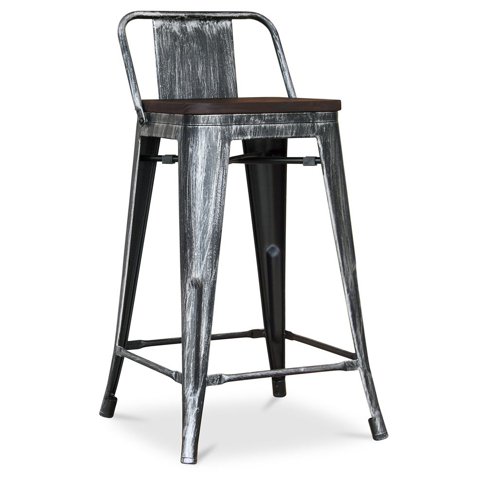Tabouret de bar design industriel avec dossier - Bois et acier - 60 cm - Stylix image 8