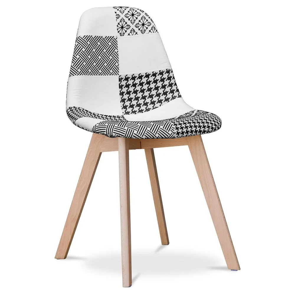 Chaise de salle à manger - Tapissée en patchwork noir et blanc - Denisse image 8