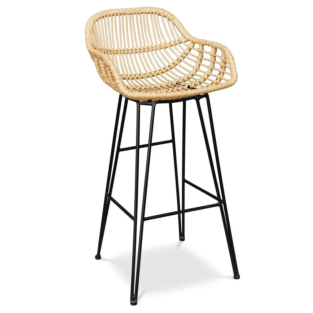 Tabouret de bar en rotin avec accoudoirs - Style Boho Bali - 75cm - Many image 8