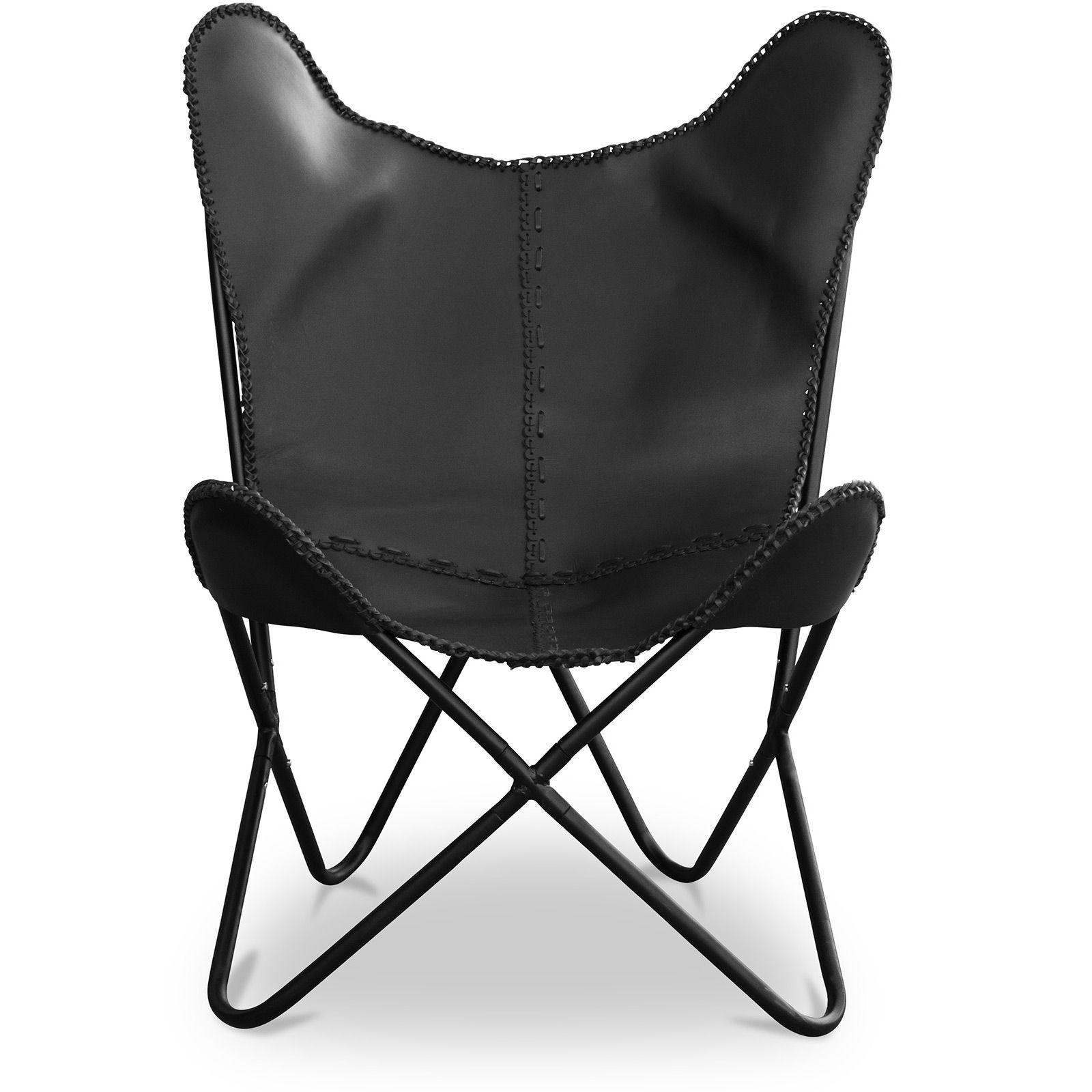 Chaise papillon en cuir noir Chaise papillon en cuir noir