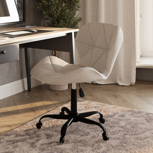 Chaise de bureau avec roulettes - Chaise pivotante de bureau - Rembourrée  en tissu bouclé - Structure noire Wito